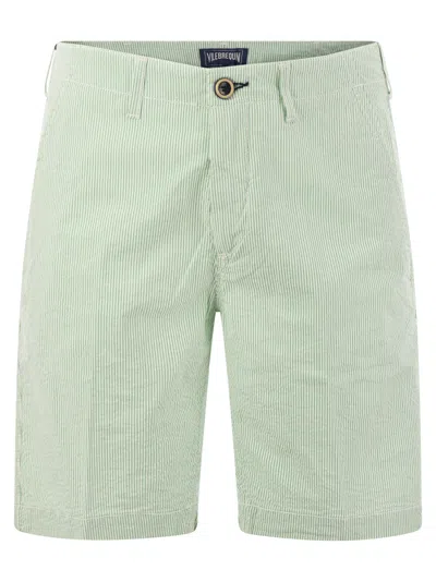 Vilebrequin Micro Striped Cotton Bermuda Shorts In Green
