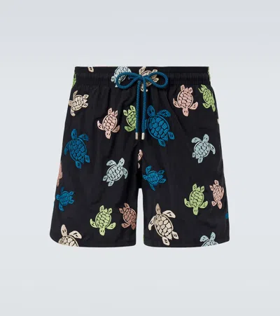 Vilebrequin Mistral Embroidered Swim Trunks In Black