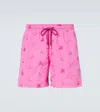 Vilebrequin Mistral Embroidered Swim Trunks In Pink