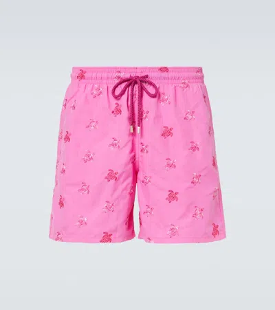 Vilebrequin Mistral Embroidered Swim Trunks In Pink