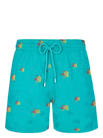 Vilebrequin Mistral Piranhas-embroidered Swim Shorts In Green