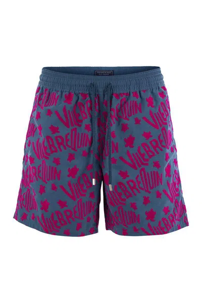 VILEBREQUIN VILEBREQUIN MOOREA - BEACH SHORTS WITH FLOCKED PATTERN