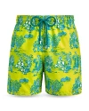 Vilebrequin Moorea Deep Sea Toile De Jouy Print 6 Swim Trunks In Fluorescent Yellow