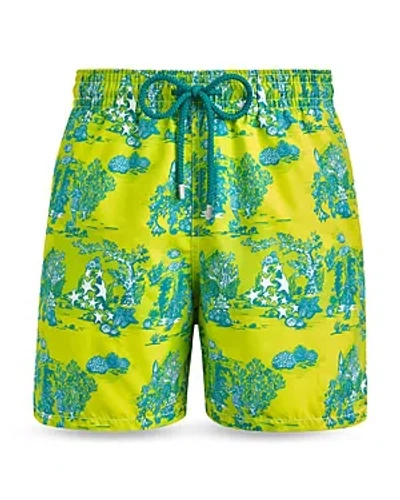 Vilebrequin Moorea Deep Sea Toile De Jouy Print 6 Swim Trunks In Yellow