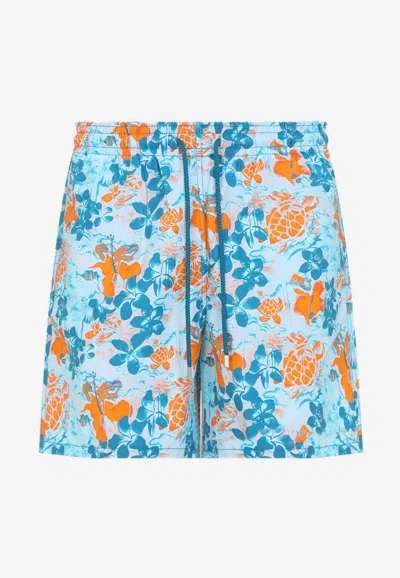 Vilebrequin Moorea Jungle Turtles Print Swim Shorts In Blue