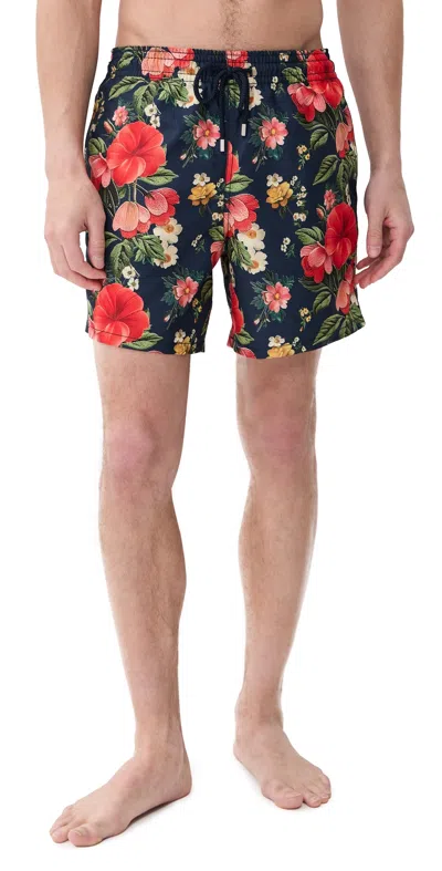 Vilebrequin Elasticated-waistband Floral-print Swim Shorts In Black