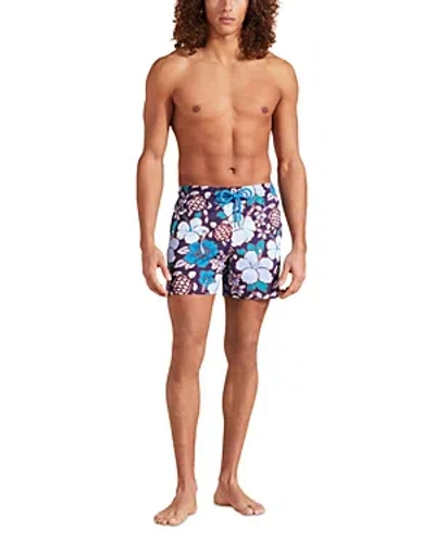 Vilebrequin Moorea Tropical Turtles Stretch Swim Trunks In Blue