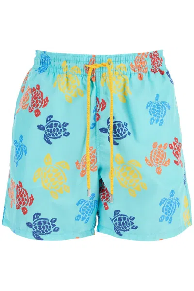 Vilebrequin Tortues Multicolores Long Stretch Board Shorts In Blue