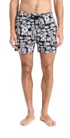 Vilebrequin Stretch Polyester Swimming Shorts With Tahiti Turtles Pattern In Noir
