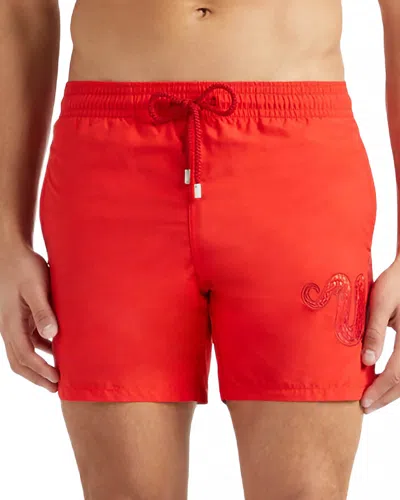 Vilebrequin Snake Embroidered Swim Shorts In Coquelicot