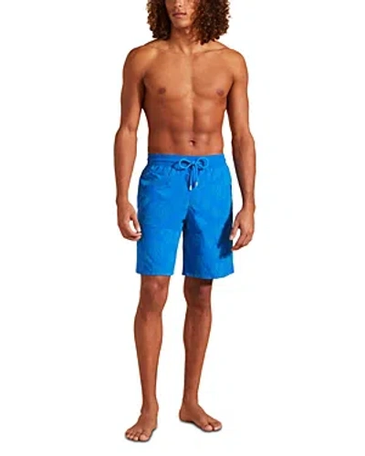 Vilebrequin Okoa Flock Vendome Turtles Print 7 Swim Trunks In Palace Blue