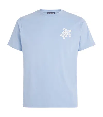 Vilebrequin Organic Cotton Embroidered T-shirt In Blue