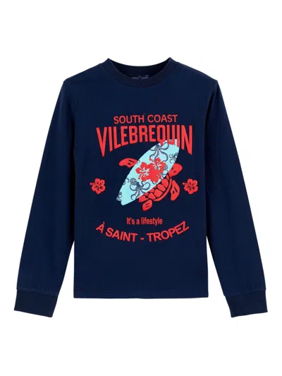Vilebrequin Kids' Organic-cotton Logo-print T-shirt In Blue