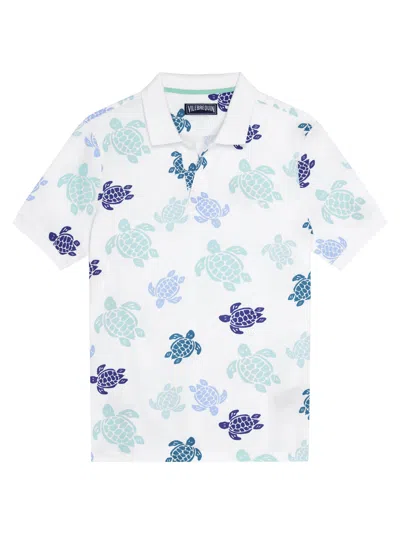 Vilebrequin Men Cotton Pique Polo Ronde Des Tortues Multicolores In White