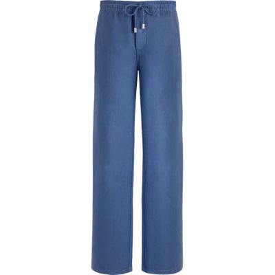 Vilebrequin Pacha Linen Wide-leg Pants In Blue