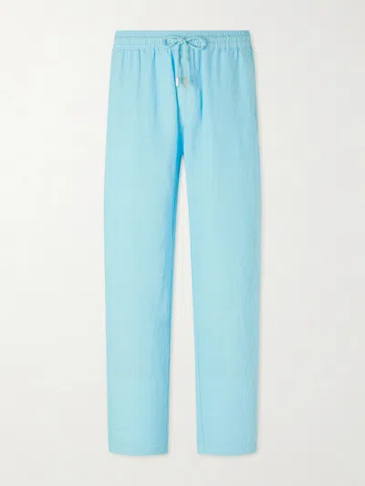 Vilebrequin Pacha Straight-leg Linen Drawstring Trousers In Blue