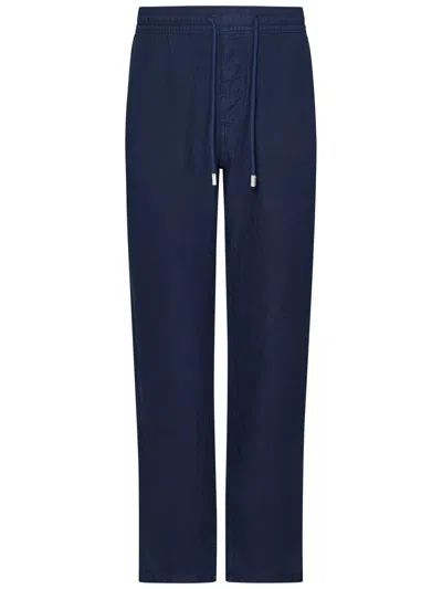 Vilebrequin Drawstring Straight-leg Linen Trousers In Blue