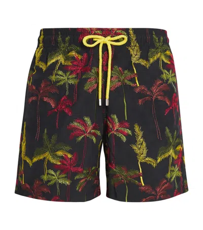 Vilebrequin Palm Embroidery Mistral Swim Shorts In Black