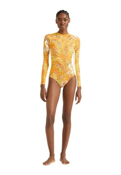 Vilebrequin Palm Leaves Neoprene Uv Protection One-piece Rashguard Swimsuit In Mangue
