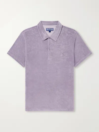 Vilebrequin Phoenix Logo-embroidered Organic Cotton-blend Terry Polo Shirt In Purple