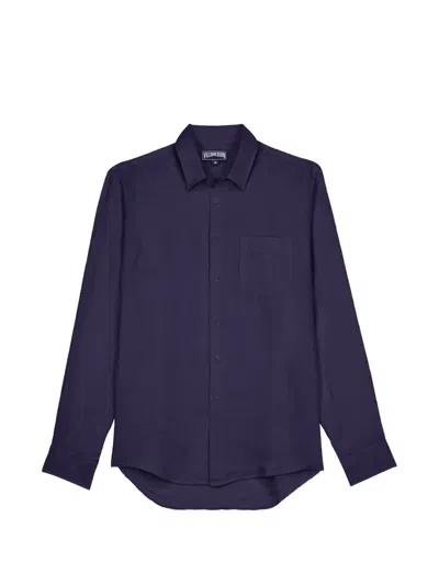 Vilebrequin Long-sleeved Linen Shirt With A Pocket In Animal Print