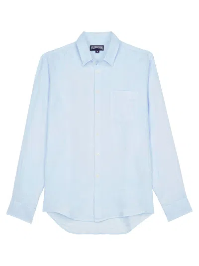 Vilebrequin Plain Linen Shirt With Chest Pocket In Blue