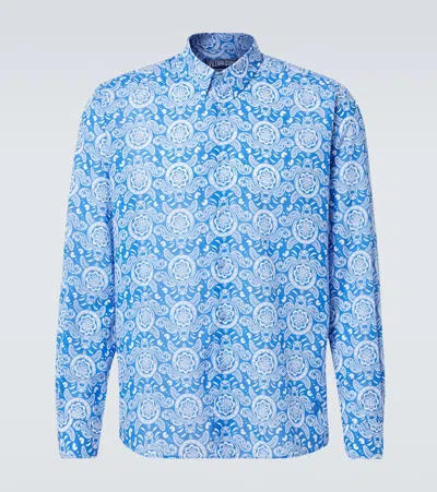 Vilebrequin Printed Cotton Voile Shirt In Blue