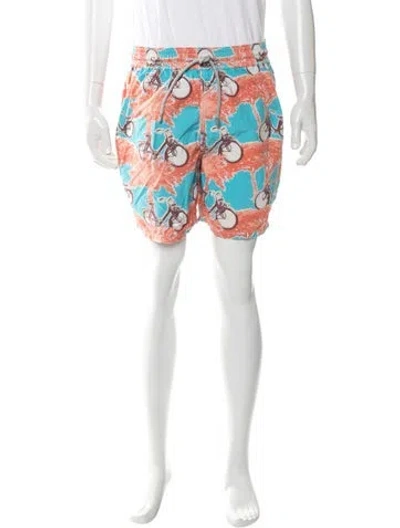 Pre-owned Vilebrequin Printed Flat Front Shorts In Orange