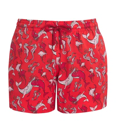 Vilebrequin Whimsical Whales Printed 5.5 Swim Trunks In Red