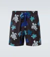 Vilebrequin Multicolor Tortues Ultra-light And Packable Swim Shorts In Noir