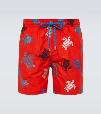 Vilebrequin Embroidered Turtle Swim Shorts In Red
