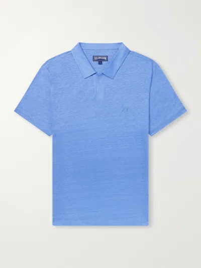 Vilebrequin Pyramid Linen-jersey Polo Shirt In Blue