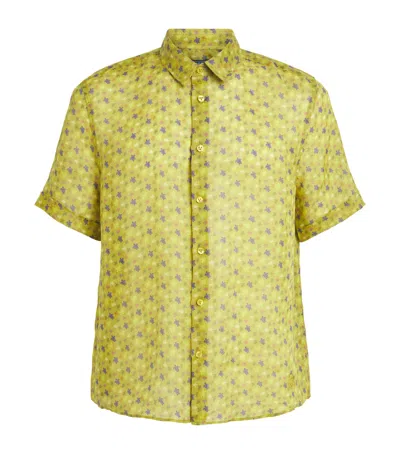 Vilebrequin Ramie Turtle Print Shirt In Gold