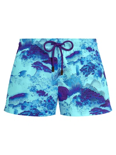 Vilebrequin Recycled Polyamide Swim Shorts With Marine Print In Blue