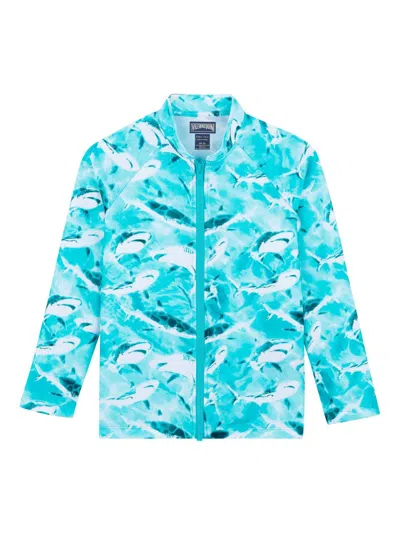 Vilebrequin Kids' Requins Zip-up Rashguard In Blue
