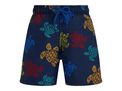 Vilebrequin Kids' X Falke Ronde Des Tortues Tricot Swim Shorts In Bleu Marine