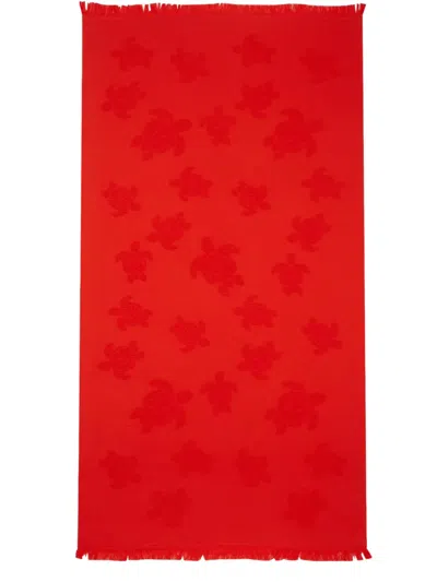 Vilebrequin Santah Turtle-jacquard Beach Towel In Red