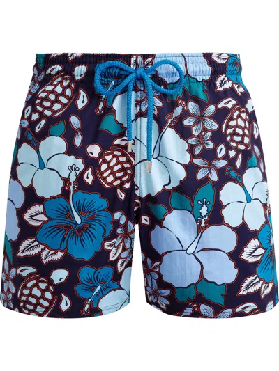 Vilebrequin Moorea Tropical Turtles Stretch Swim Trunks In Blue
