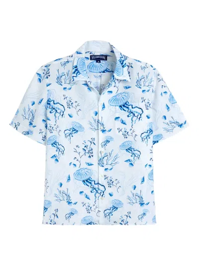 VILEBREQUIN SEA LIFE-PRINT LINEN BOWLING SHIRT