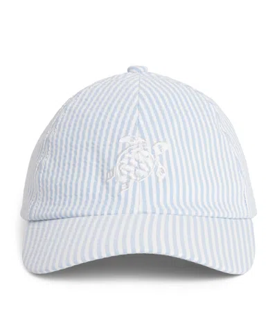 Vilebrequin Seersucker Stripe Turtle Baseball Cap In Gray