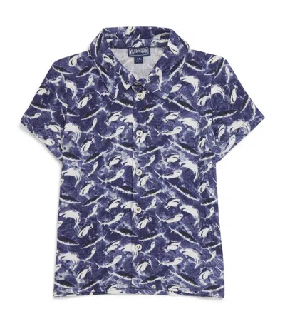 Vilebrequin Kids' Shark Print Shirt In Blue