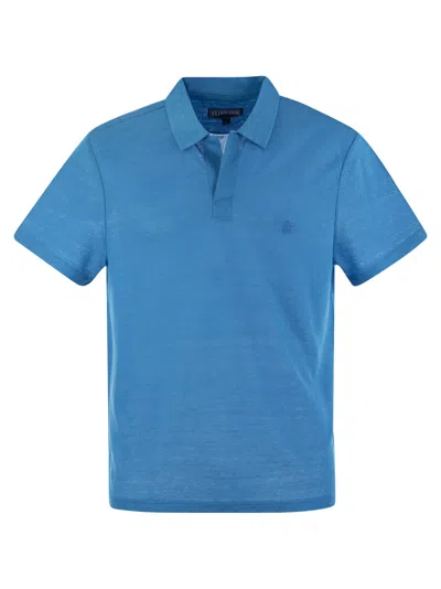 Vilebrequin Short-sleeved Linen Polo Shirt In Light Blue