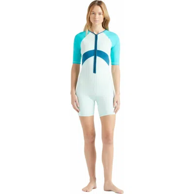 Vilebrequin Short Tricolor One-piece Rashguard Swimsuit In Green