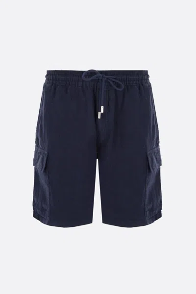 Vilebrequin Logo-patch Drawstring-waist Linen Shorts In Blue