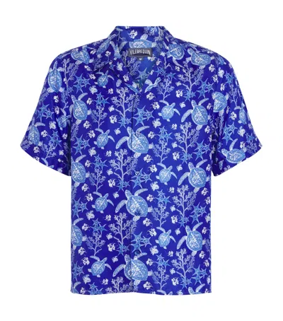 Vilebrequin Silk X-ray Turtle Print Charli Shirt In Blue