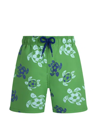 Vilebrequin Kids' Soccer Turtles Swim Shorts In Green