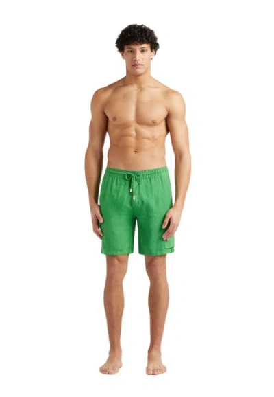 Vilebrequin Solid Linen Bermuda Short In Jungle
