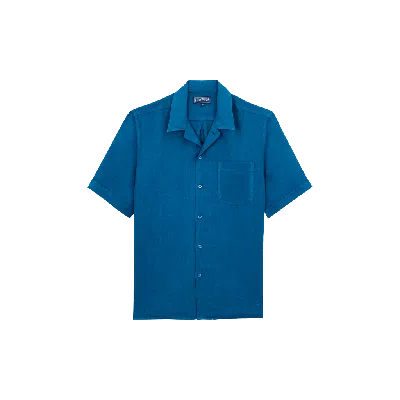 Vilebrequin Solid Linen Bowling Shirt In Paon