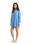 Vilebrequin Solid Linen Shirt Dress In Bleu Jean