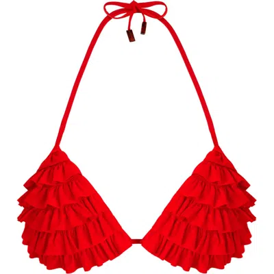VILEBREQUIN SOLID RUFFLED TRIANGLE BIKINI TOP SOLID